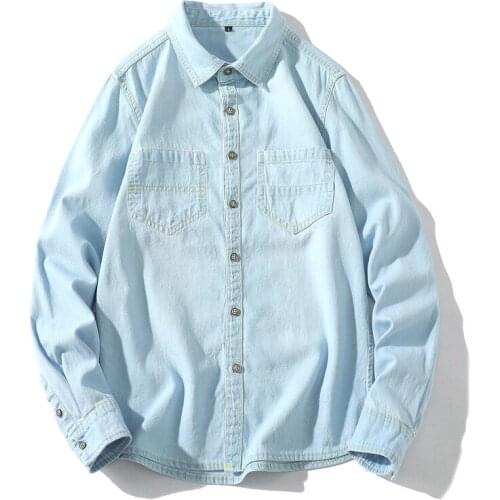 Japanese Style Denim Shirt Men Casual 2021 spring Autumn New Loose Comfortable Cotton Washed Vintage Classic Male Jacket Women