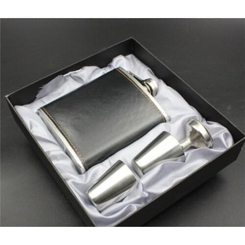 By dhl 100set exquisite 7oz Luxury Stainless Steel Leather Hip Flask Personalized Whiskey Flask Drink Mug with a Box