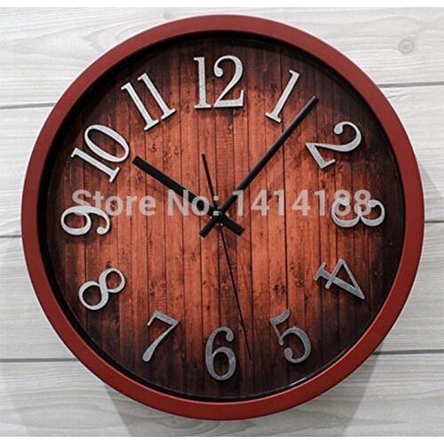 European retro -dimensional metallic silver pastoral figures of wood grain wall clock watch antique 12 -inch mute