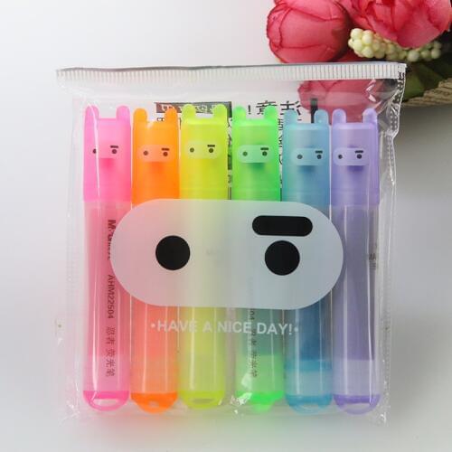 6 Pcs / Pack, Wholesale Creative Morning Cartoon Cute Ninja Rabbit Mini 6 Sticks Fluorescent Pen