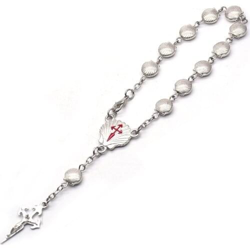 Classic Fashion San Diego Shell Rosary Bracelet Alloy Red Cross catenary Bracelet Prayer Bead Rosary Bracelet Gift