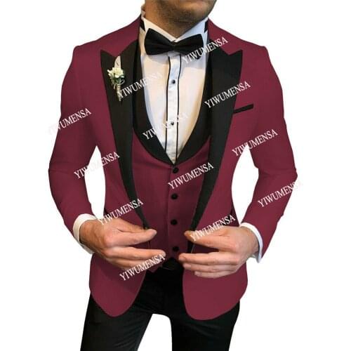 YIWUMENSA Spring /AutumnRoyal Blue Business Mens Blazer Custom Made Formal 3 Pieces Groom Suits Black Lapel Coat+Vest+Pants