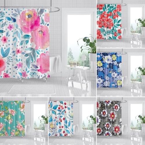 Beautiful Flower Floral Printed Shower Curtains Bath Curtain With Hooks 180x180cm Colorful Home Decoration Bathroom Curtains
