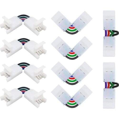 L Shape 4-Pin LED Strip Connectors Angle Adjustable(90-180 Degrees) for 10mm Width 5050 RGB LED Strip Lights(10 Pcs)
