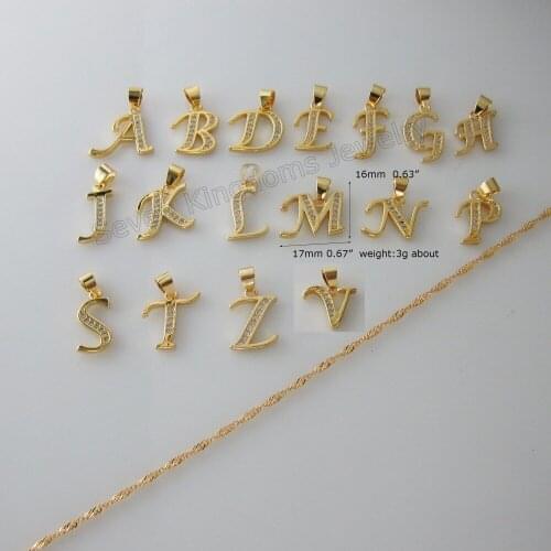 Min order 10$/18 LETTERS - GP 18"NECKLACE&LETTER A B C D E F G H J K L M N P R S T V Z INITIAL CZ STONE SHINNING PENDANT