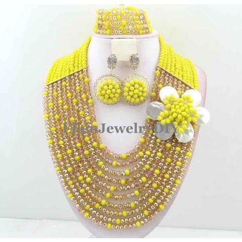 Fashionable African Beads Jewelry Sets Crystal Beads Handmade Natural Shell Flower Necklace Jewelry Set W11869