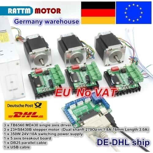 3 Axis CNC Router Kit 3pcs 1 axis TB6560 driver & interface board & 3pcs Nema23 270Oz-in stepper motor & 350W Power supply