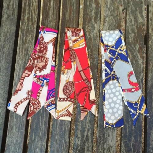 New style printed silk scarf ladies luxury fashion scarf and shawl beach tie bag handle small ribbon womens headscarf headband