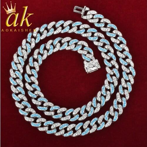 Blue White Gold Color Cuban Chain Necklace for Women Hip Hop Jewelry