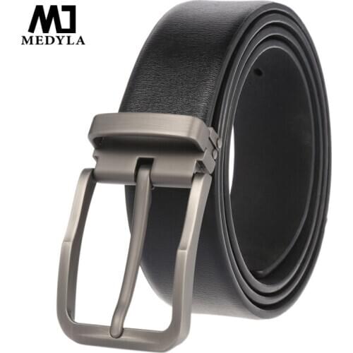 MEDYL High Quality Genuine Leahter Men Belt Classic Stainless Steel Pin Buckle Luxury Leather Strap for Men Belt LY4019