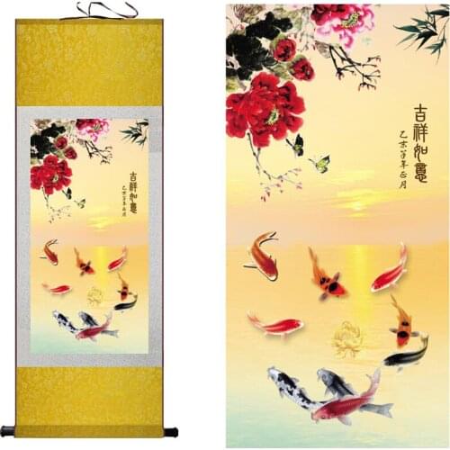 Silk painting Fish in the water traditional Chinese Art Painting Home Office Decoration Chinese painting fish painting