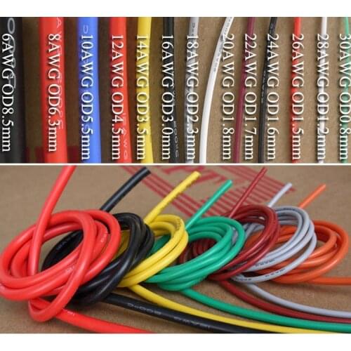 24AWG 22WAG 20AWG Silicone Gel Rubber Wire Flexible Cable High Temperature Insulated Copper Ultra Soft Electron DIY Line Color