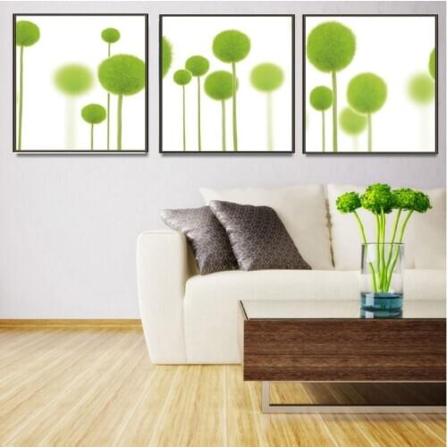 Modern aestheticism fresh green ball triple paintings background wall decoration canvas paintings wall art No Framed