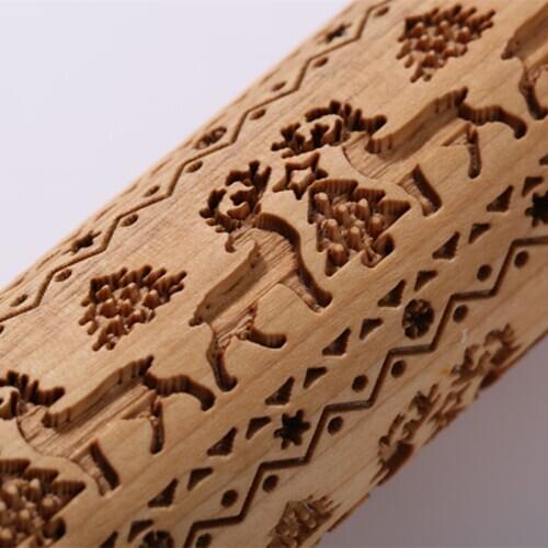 Deepen the Pattern Christmas Moose Cartoon Digital Alphabet Embossing Rolling Pin Baking Cookie Biscuit Cake Dough Engraved