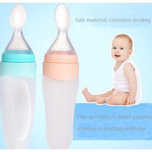 High quality baby silicone squeeze feeder baby food supplement feeding bottle fruit puree starch feeding baby feeding spoon