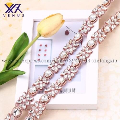 XFX VENUS Hot fix rinestones crystal Rose gold color rhinestone applique Accessories for women wedding dress 1pc