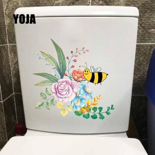 YOJA 22.6X18.2CM Cartoon Pattern Beatiful Flowers And Bee Living Room Home Decor Toilet Decal Wall Sticker T5-0879