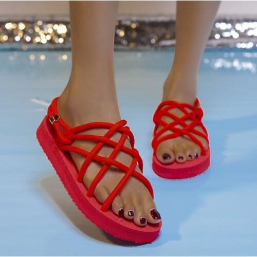 Kalsooni 2021 Women Cross-tied Flat Sandals Pure Candy color Open-toe Beach Shoes 35-43