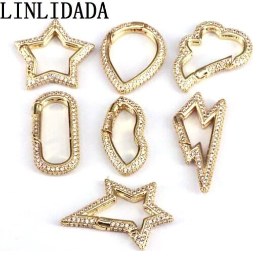 10Pcs Spring Geometric CZ Clasp Oval Star Lip Drop Necklace Zircon Clasps Connector Clasps For Jewelry Making