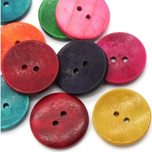 25PCs Dyed Colorful Earth-friendly Wood Sewing Big Buttons Scrapbooking 2 Holes Round Mixed 3cm(1 1/8") Dia