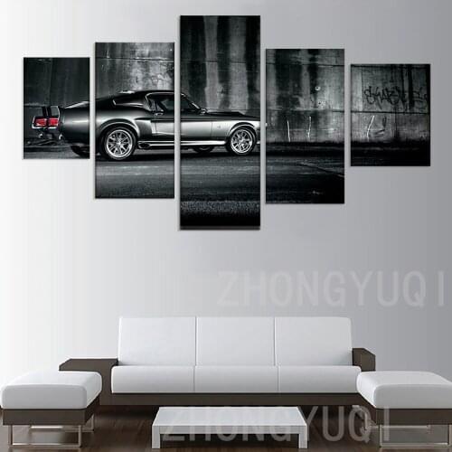 5 Pieces Pictures Classic Car Canvas Painting Ford Mustang Eleanor Car Poster Print Large Wall Art Wall Pictures for Living Room