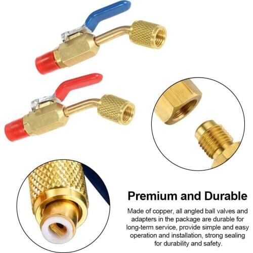 6 Pcs Air Conditioning Refrigerant Angled Compact Ball Valve 1/4 Inch for R410A R134A R12 R22 AC HVAC Air Conditioning Adapters