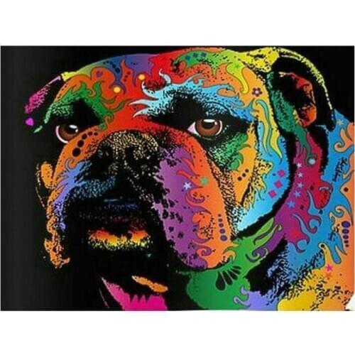 Bulldog Diamond Embroidery Painting Colored Painted Mosaic Rhinestone Stickers Wall Decor Puzzle Picture Diamond Dotz Large Size