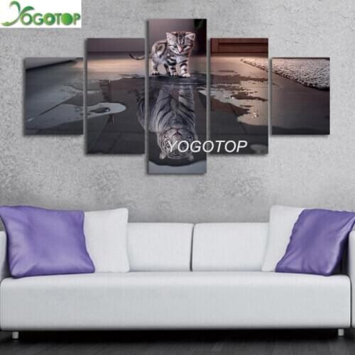 DIY Diamond Painting 5 Panel Cat And Tiger 5D Full Drill mosaic Diamond Embroidery Handcraft Kit Home Decor Animal ML1026