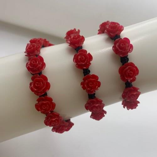 Cinnabar Red Black Plastic Rose Shape Bracelet Exquisite Hand-woven Jewelry