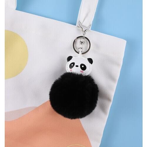 Makersland Panda Pendant Keyrings For Women Black Keychain Car Bag Womens Accessories Artificial Rabbit Fur Hot Sale Wholesale