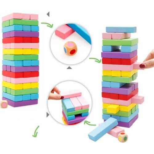 Wooden Stacking Board Games Building Blocks for Kids - 48 Pcs Y4UD