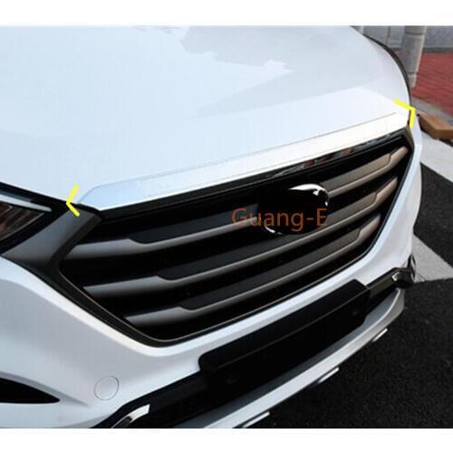 For Hyundai Tucson 2015 2016 2017 2018 Car Detector ABS Chrome Front Engine Machine Grille Upper Hood Stick Lid Trim 1pcs