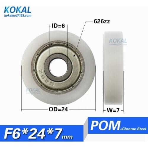 [F0624-7]Free shipping 10PCS 626zz outer diameter 24mm Flat type roller for drawer cabinet window wheel plastic bearing
