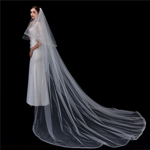 2021 White/Ivory Wedding Veils Long with Comb Simple Two Layer Cathedral Length Soft Tulle Bridal Veil Hair Accessories