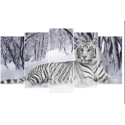 TOUOILP square full Diamond Painting 5 Luiks Witte Tijger