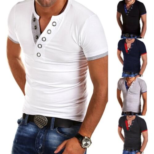 2020 Hot-Selling Fashion New Mens Solid Color Thin V-Neck Short-Sleeved T-Shirt Casual Slim Slimming Comfortable Breathable