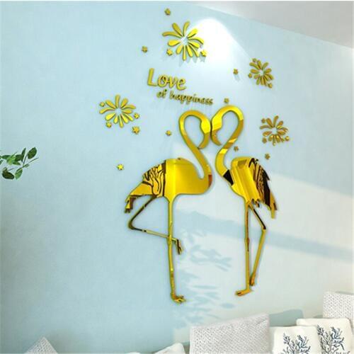 Love birds Acrylic 3D Three-dimensional wall stickers romantic wedding decoration home warm sofa background Mirror Wall Sticker