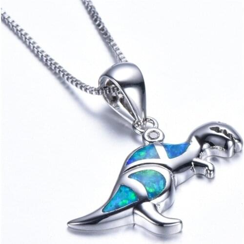 Fashion Women Necklace Cute Dinosaur Pendent Fire Opal Crystal Inlaid Christmas Gift Wedding Jewelry Accessories