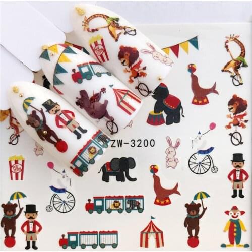 Fashion Stickers for Nails DIY Cartoons Animal Elephant Water Sliders Manicure Decor Watercolor Nail Decal Stickers Accessoires