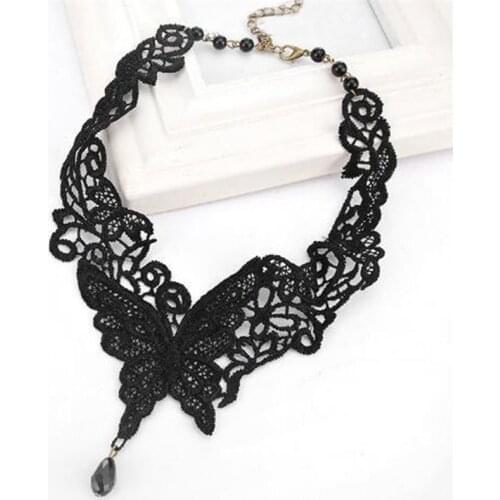 Fashion Butterfly Lace Sexy Gothic Choker Lace Necklace Choker Necklace Black Lace Neck Choker Necklaces for Women Jewelry