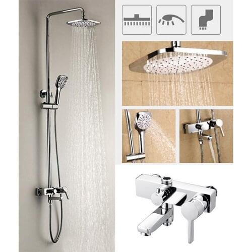 WASOURLF Bathroom Shower Set Brass Chrome Wall Mounted Rain Shower Head Faucet Stainless Steel Slide Bar