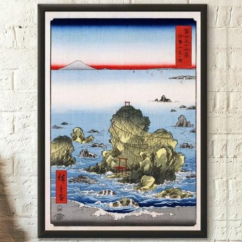Wall Art Futamigaura in Ise Province Canvas Painting Modular Ukiyo-e Mount Fuji Pictures Home Decor Bedroom Edo Period Poster