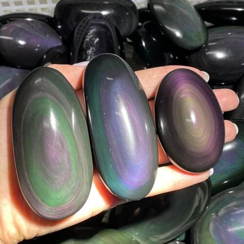 New Arrivals!!!Best Quality Natural Rainbow/Gold Obsidian Ellipse Reiki Gem Healing Decoration