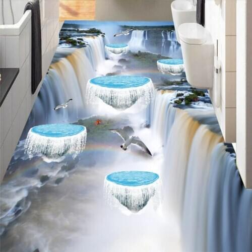 Beibehang Custom 3d Wall paper Waterfall Suspended Island Fowl Mural Bathroom Kitchen Walkway 3D Floor Decorating