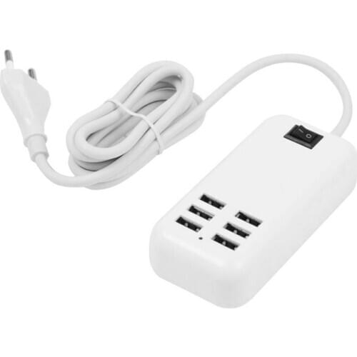 Portable 6 USB Port Hub Phone Charging Station Power Strip with On/Off Switch