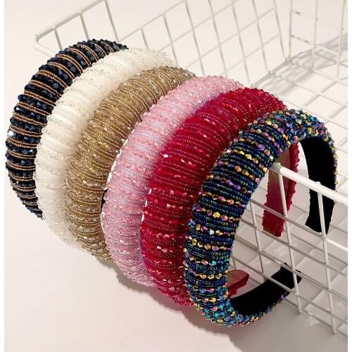 Full Crystal Headbands For Women Handmade Beaded Hairbands Luxury Designer Headband Bow Hoop Bands Wedding Hair Accessories New