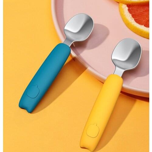 Siliconel Stainless Steel Non-slip Baby Tableware Cutlery Spoon Solid Food Training Feeding for Baby Kid Children Creative Gift