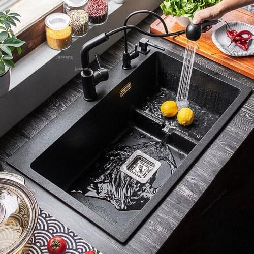 Thickened Quartz Stone Kitchen Sink for Household Improvement Single Bowl Washing Vegetable Kitchen Basin with Drain Accessories
