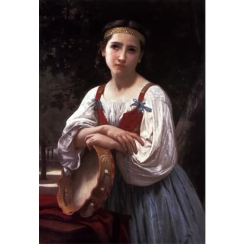 Handmade Oil painting reproduction Basque Gypsy Girl with a Tambourine by William Bouguereau