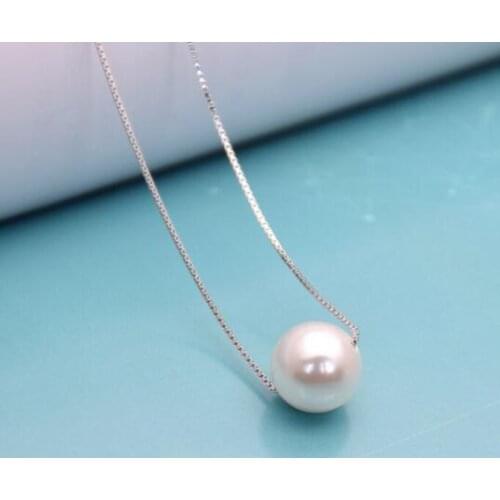 Jewelry 9-10mm 100% Natural Fresh Water Pearl Necklace for women 925 sterling Silver Chain